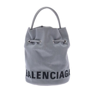 BALENCIAGA Drawstring Bucket Bag Gray Canvas